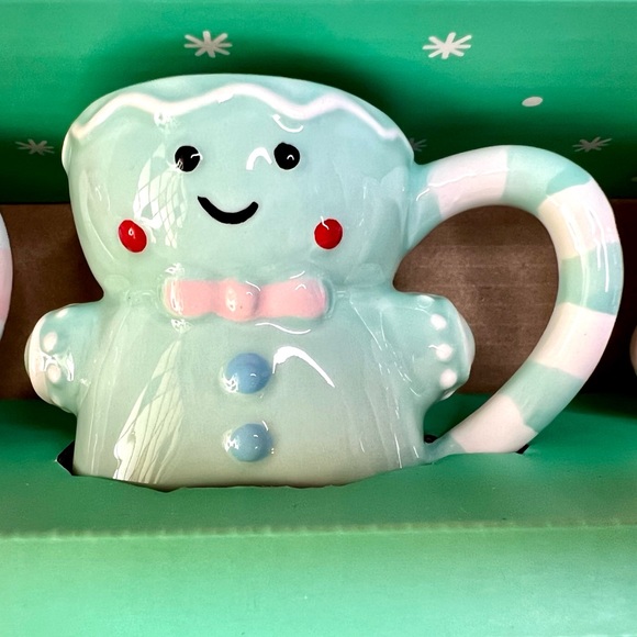 4 Christmas Ceramic Blue Pink Gingerbread Boys Girls Espresso Mugs Cups Tier - Picture 2 of 8